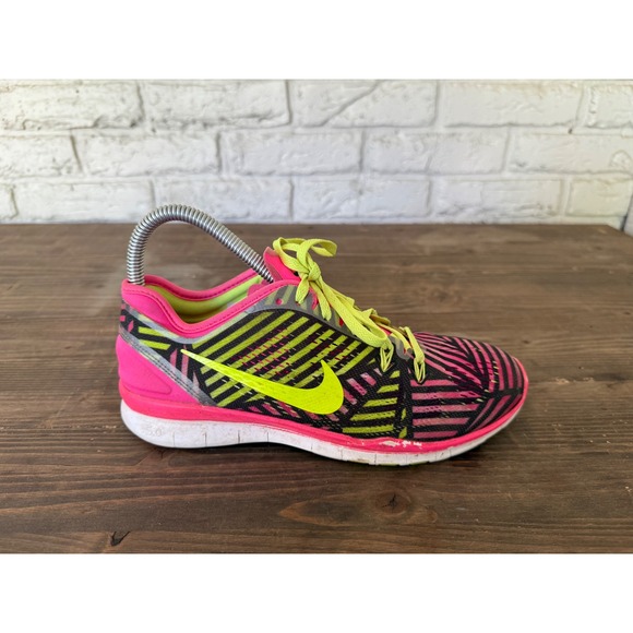 Nike Free 5.0 Tr Fit 5 Training Shoes Pink Neon Yellow Black Athletic Sneakers - Picture 7 of 9
